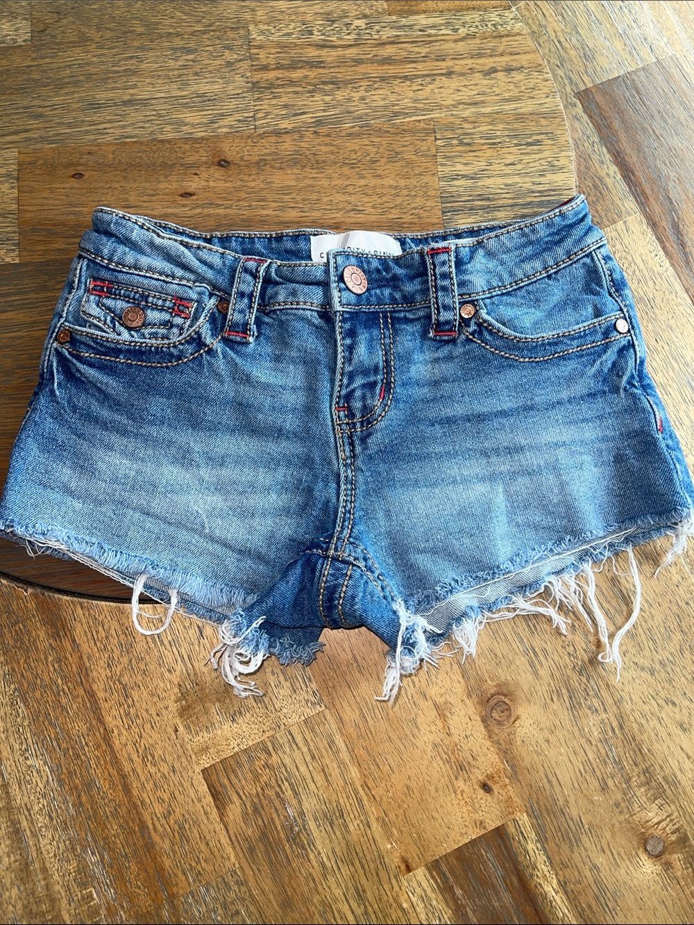Low Rise Shortie Distressed Blue Denim Cutoff Shorts